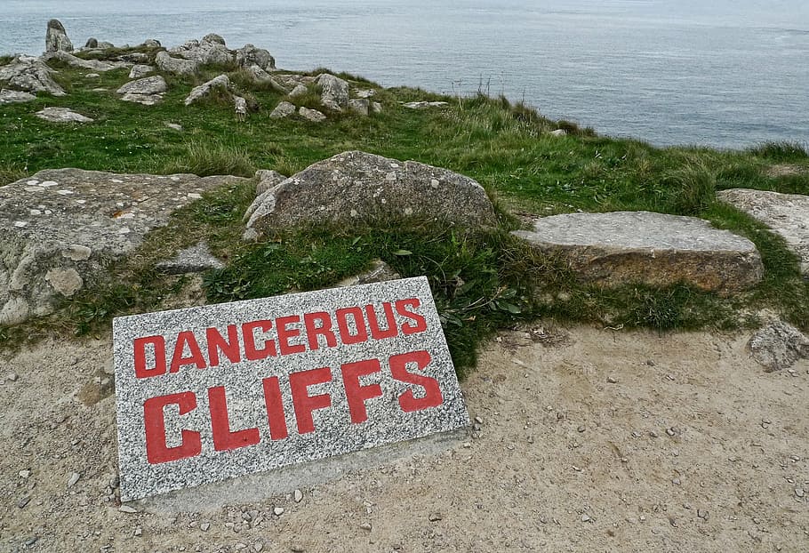 dangerous, cliffs, danger, sign, high, peril, warning, alert, beware, edge