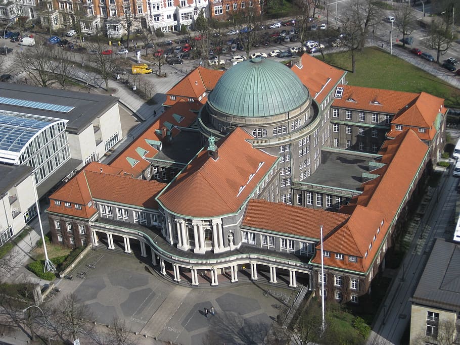 top, view, green, orange, dome building, Hamburg, Library, University, Rotunda, dome