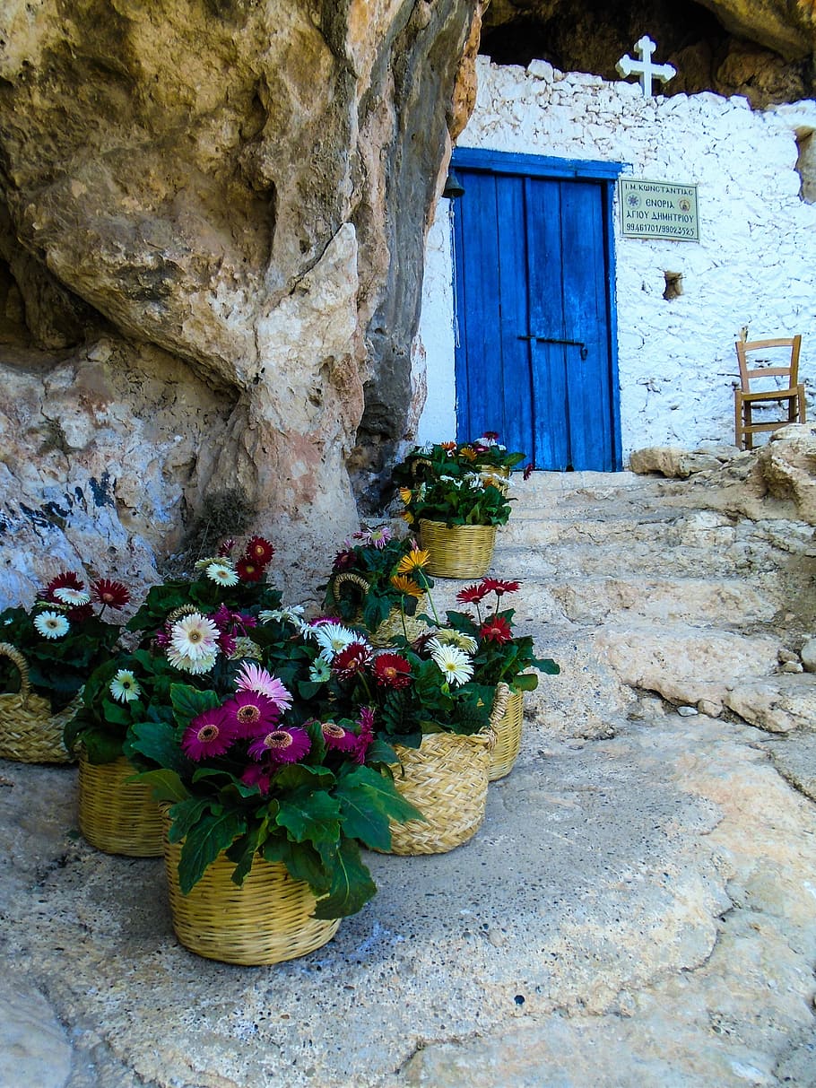 cyprus, church, inside a cave, village, house, flower, architecture, europe, plant, flowering plant