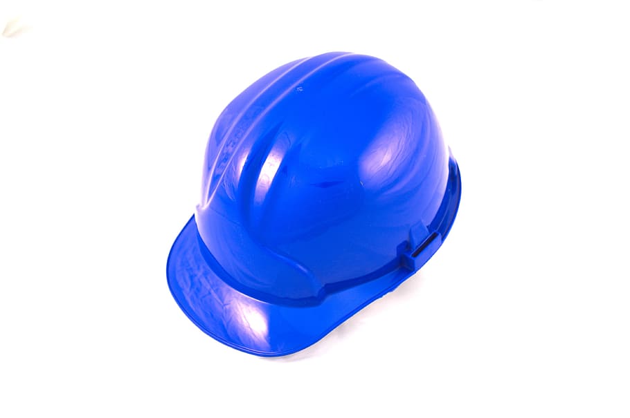 blue, hard, hat, white, background, work, helmet, industry, safety, construction