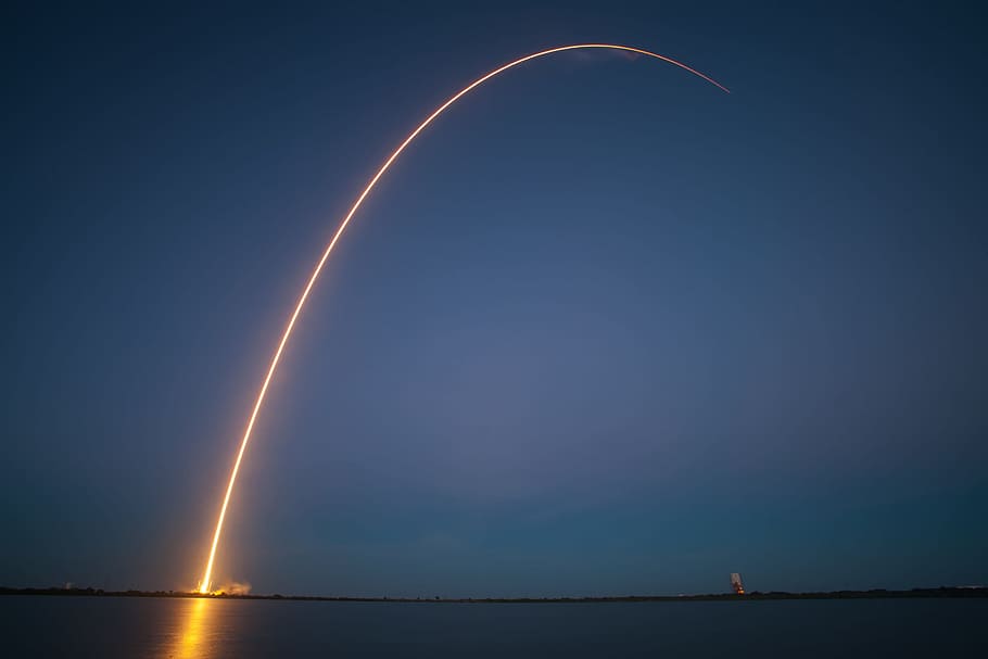 timelapse photography, rocket, launching, fireworks, rocket launch, night, trajectory, spacex, lift-off, launch