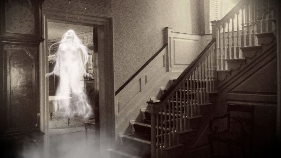 female, ghost, white, door, haunted, horror, halloween, death, demon, house