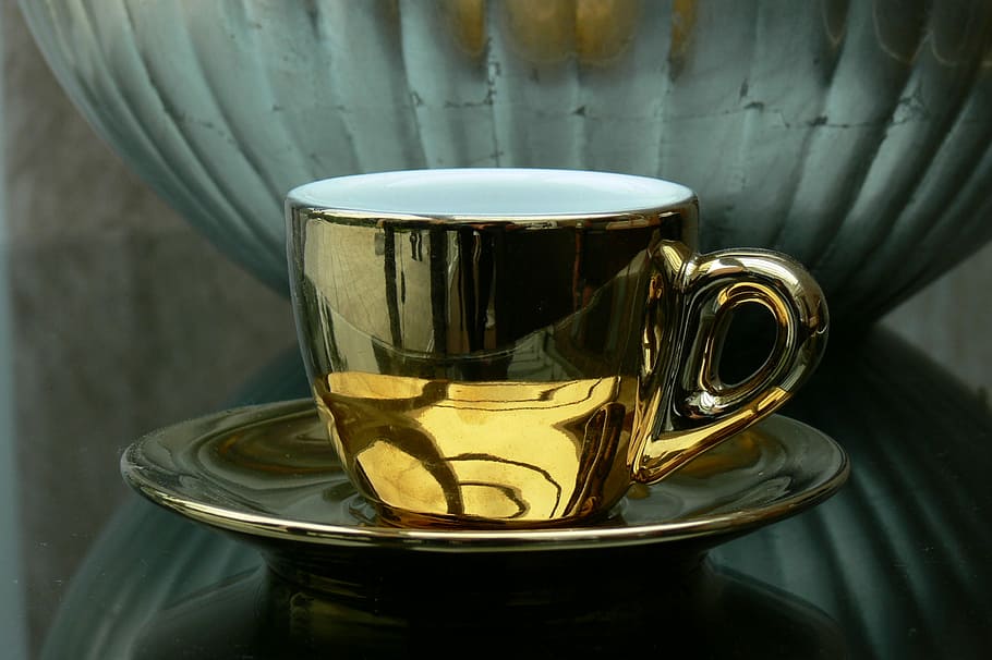 Cafe, Coffee, Luxury, Gold, Cup, gold, cup, coffee cup, drink coffee, espresso, drink