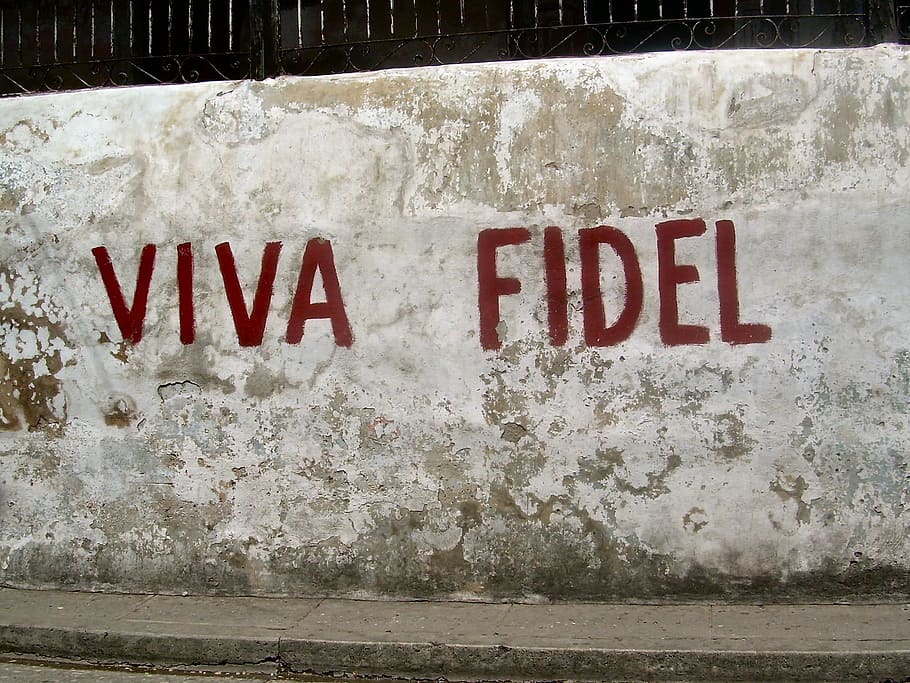 viva, concreto, parede, Fidel Castro, Cuba, Mural, Líder, tributo, revolução, revolucionário