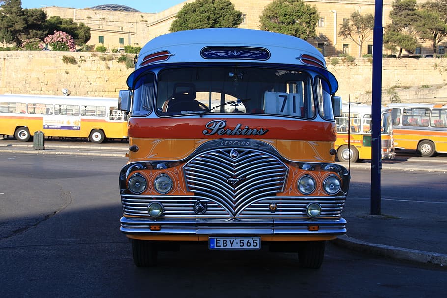 malta, bus, yellow, transport, europe, mediterranean, maltese, old, public, vintage