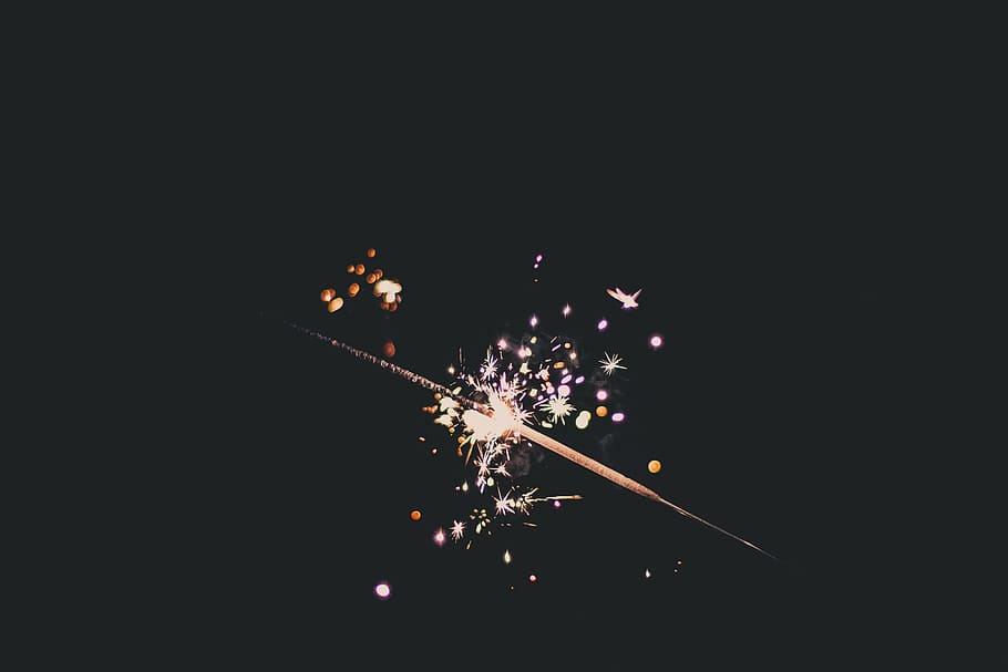 photo of sparks, fireworks, nighttime, sparkling, light, dark, night, steel, rod, welding