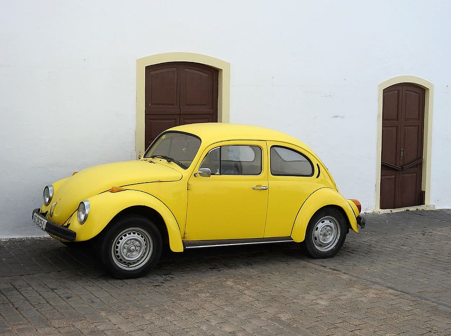 escarabajo, vw, vw escarabajo, volkswagen, clásico, viejo, escarabajo amarillo, veterano, coche, taxi