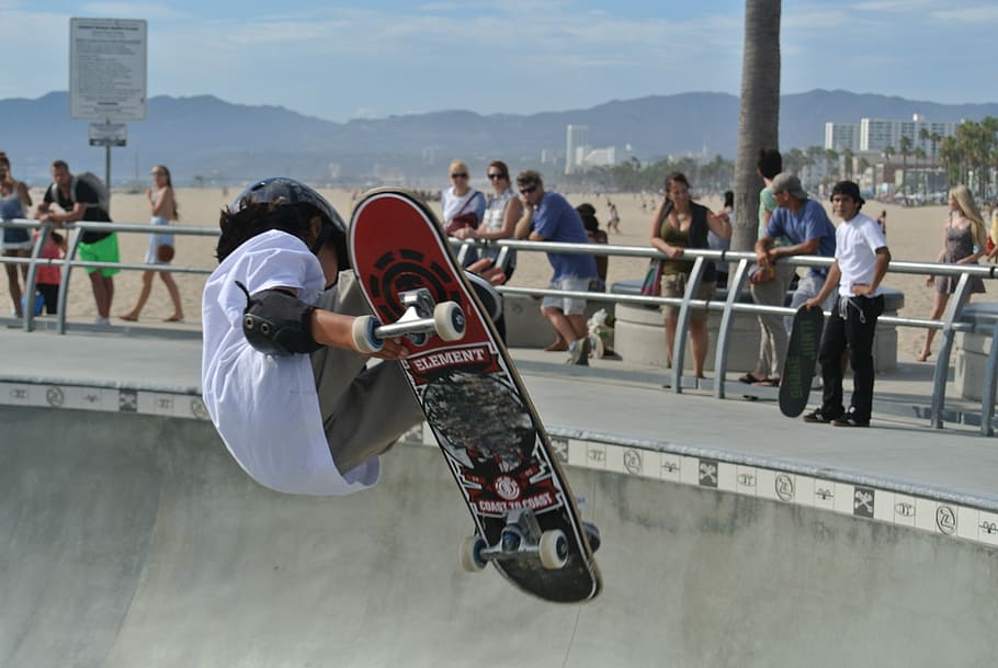 Venice Beach, Skater, Skateboard, skatepark, aksi, pemuda, gerakan, los angeles, california, usa