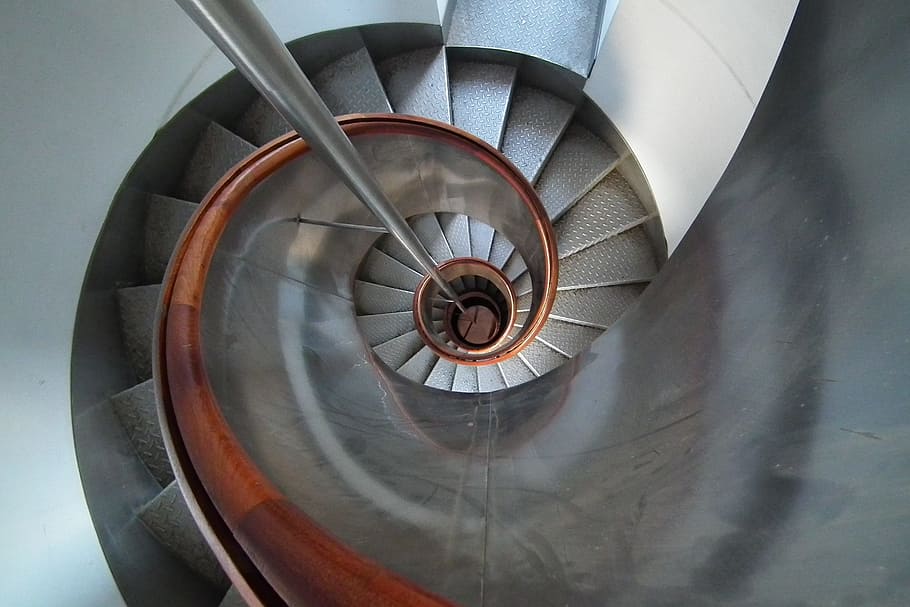 ladder, spiral, snail, move up, metal, indoors, staircase, steps and staircases, spiral staircase, architecture