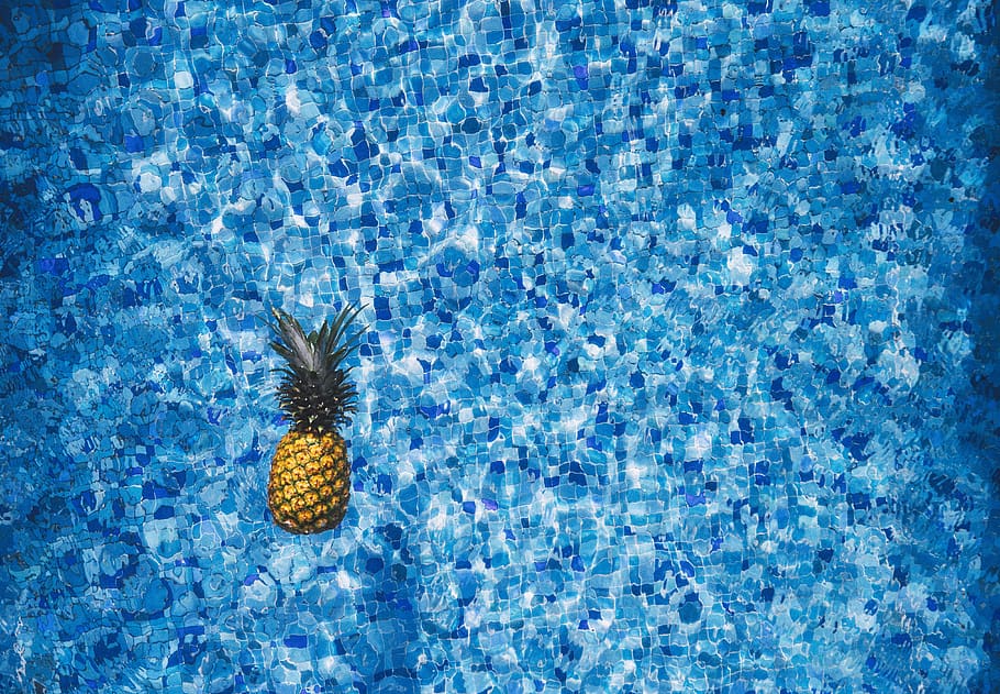 pineapple, dessert, appetizer, fruit, juice, crop, swim, pool, water, blue