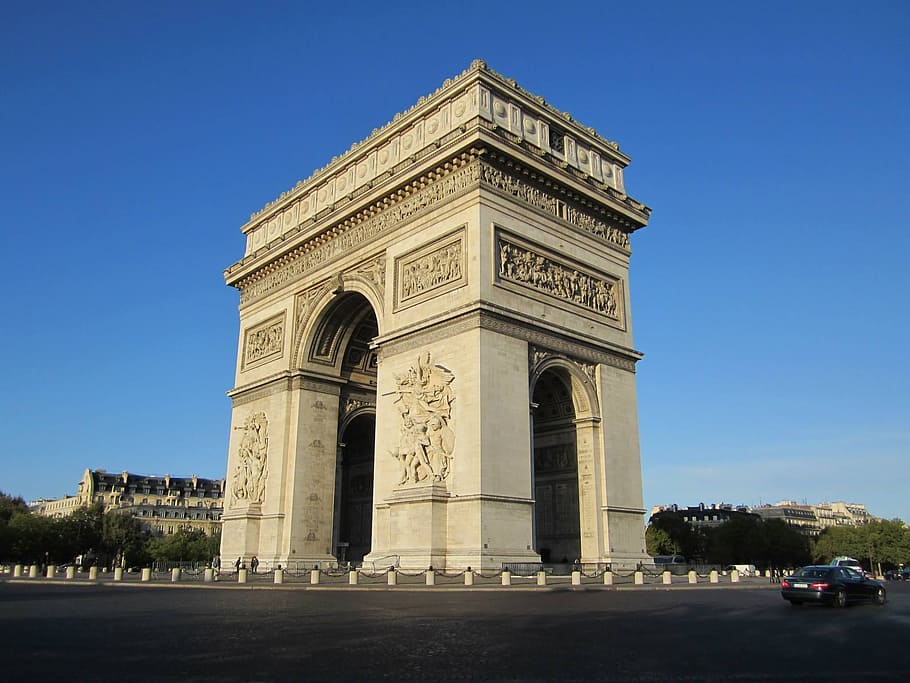 arc de triomphe, paris, france, europe, architecture, built structure, sky, monument, clear sky, travel