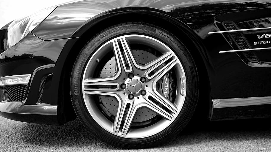 gray, mercedes-benz 5-, 5-spoke, vehicle wheel, tire display, wheel, alloy, auto, transportation, car