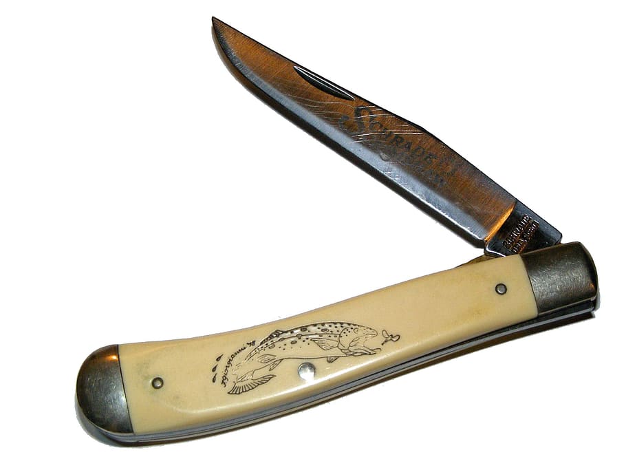 Pocket Knife, Schrade, Scrimshaw, knife, trout, fish, lockback, sc503, old, vintage