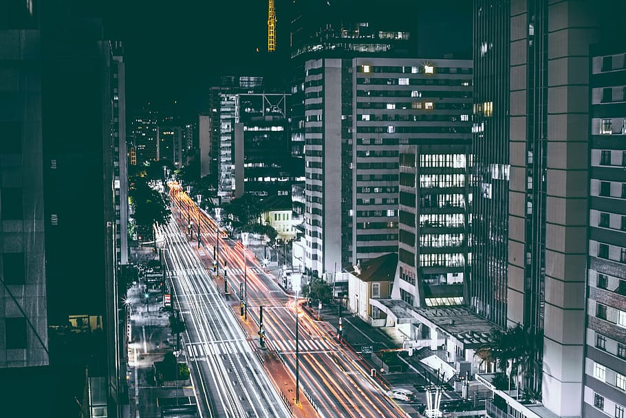 time lapse photography, city buildings, cars, time, lapse, cityscape, night, city, urban, buildings
