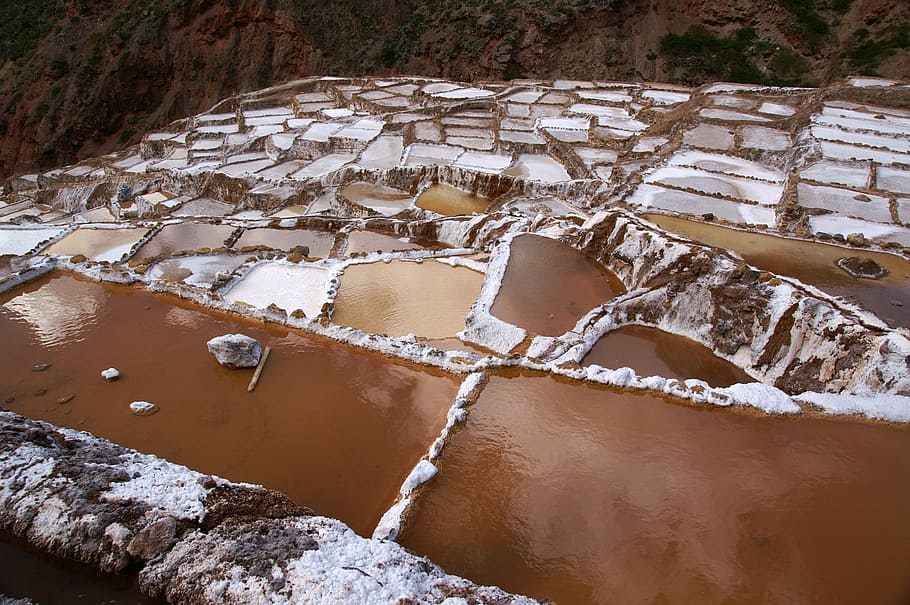 Peru, Inca, 1000 Tahun, Tua, teras garam dari maras, buatan, tidak ada manusia, air, hari, di luar ruangan