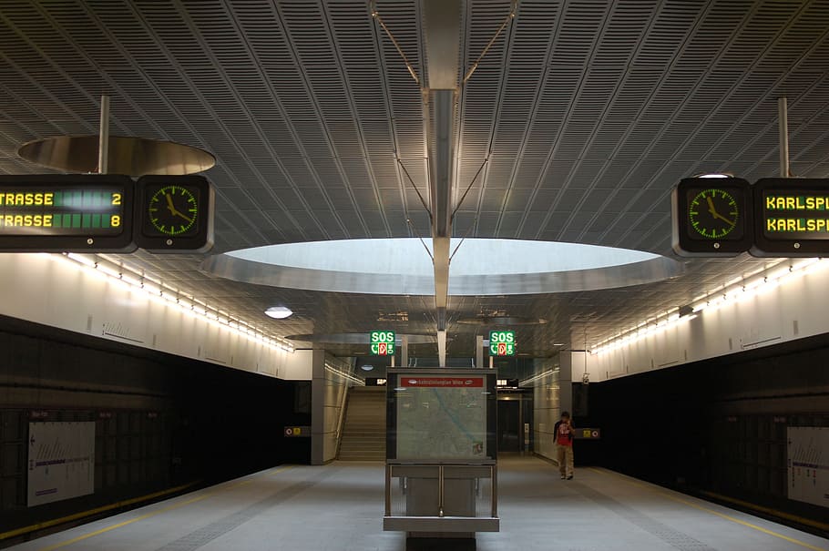 vienna, metro, station, illuminated, night, indoors, subway station, built structure, neon, architecture