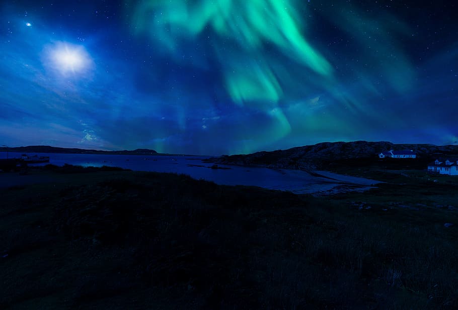 aurora boreal, escócia, aurora, norte, luzes, noite, céu, estrelas, solar, planalto