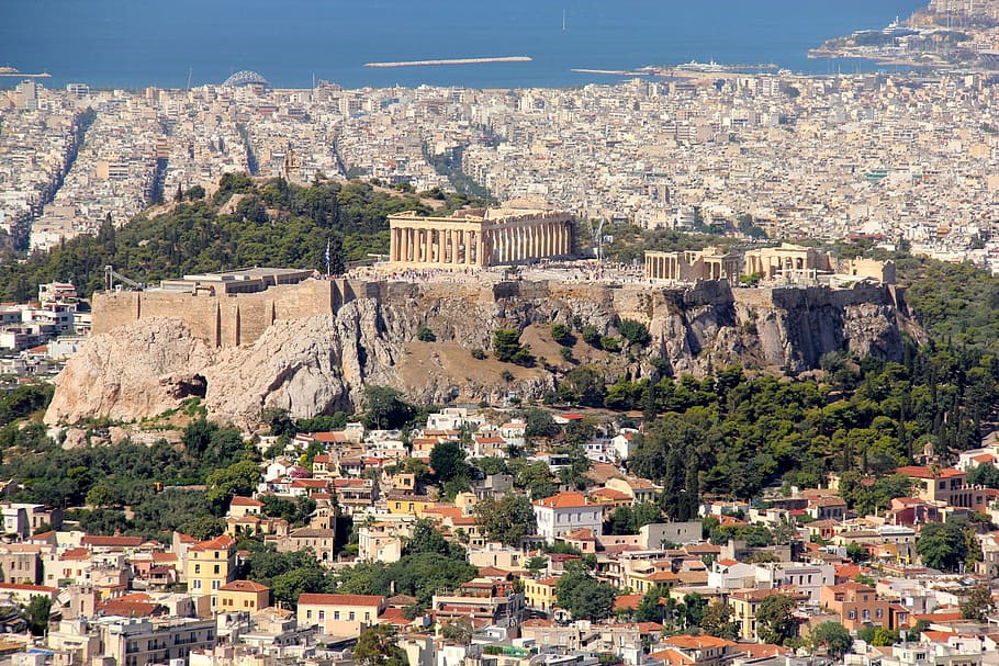aérea, vista, partenon grécia, Atenas, Grécia, Acrópole, grego, locais de interesse, antiguidade, turismo