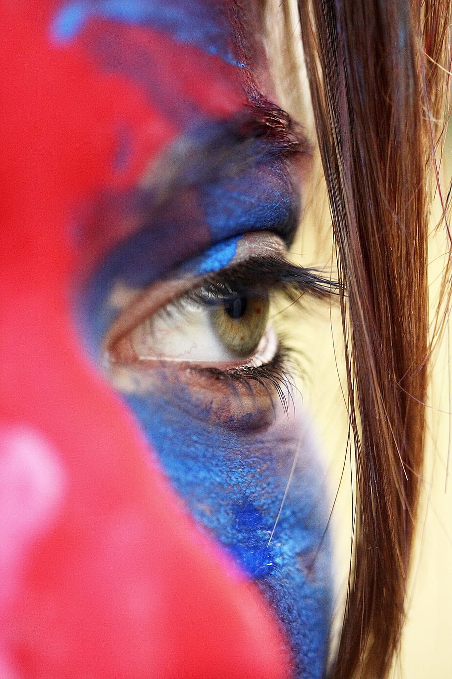 ojo, maquillaje, rojo, azul, bandera, estética, exposición, retrato, mujeres, belleza