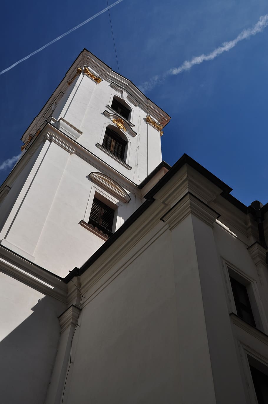 brno, church, tower, steeple, monument, sacral, low angle view, built structure, architecture, building exterior
