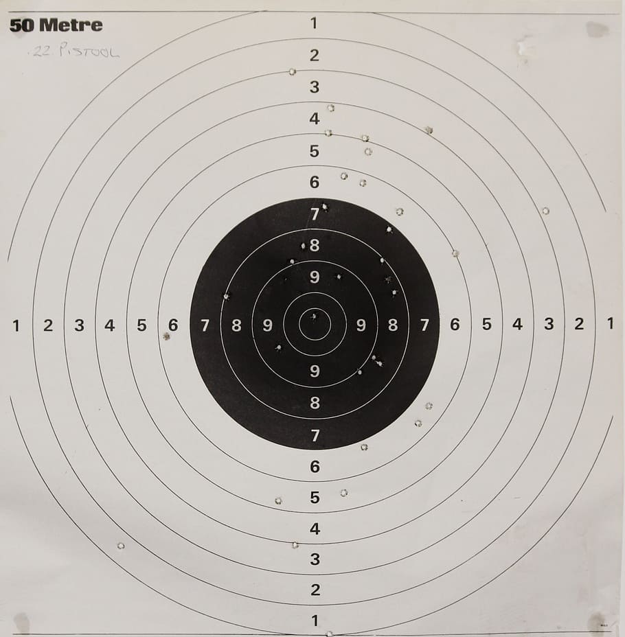 blanco, negro, objetivo de práctica, objetivo, deportes de tiro, disparar, golpes, en el negro, círculo, forma geométrica
