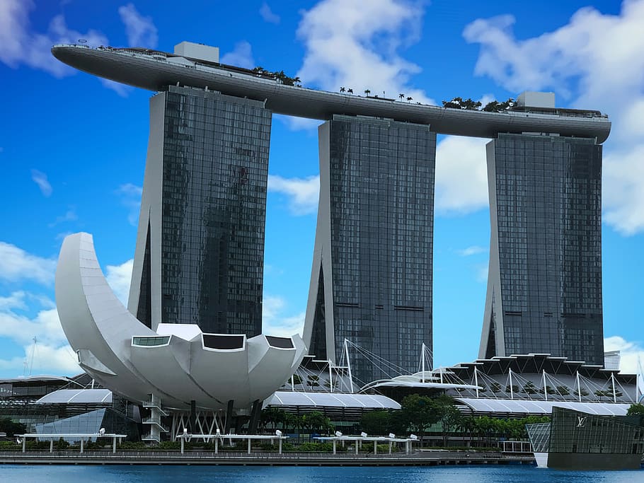 singapore, marina bay sands, architecture, sky, travel, city, built structure, building exterior, modern, transportation
