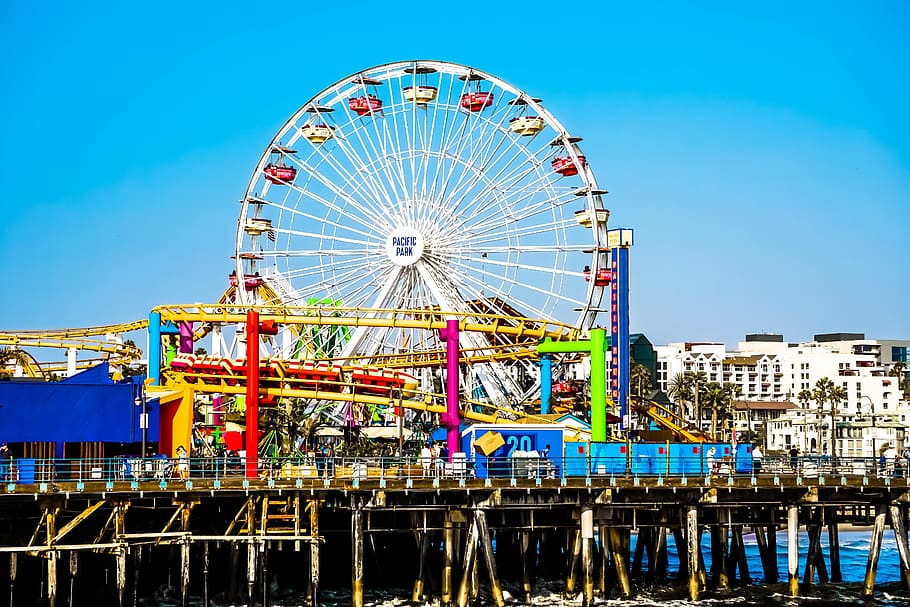 Santa Monica Pier, santa monica, california, beach, usa, ferris wheel, amusement park, arts culture and entertainment, amusement park ride, traveling carnival