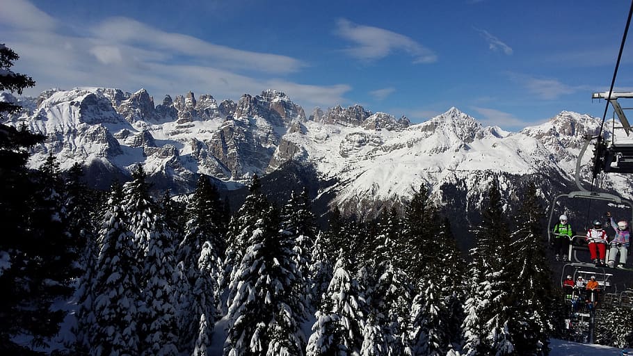 italy, andalo, winter, snow, mountains, skis, the dolomites, mountain, european Alps, nature