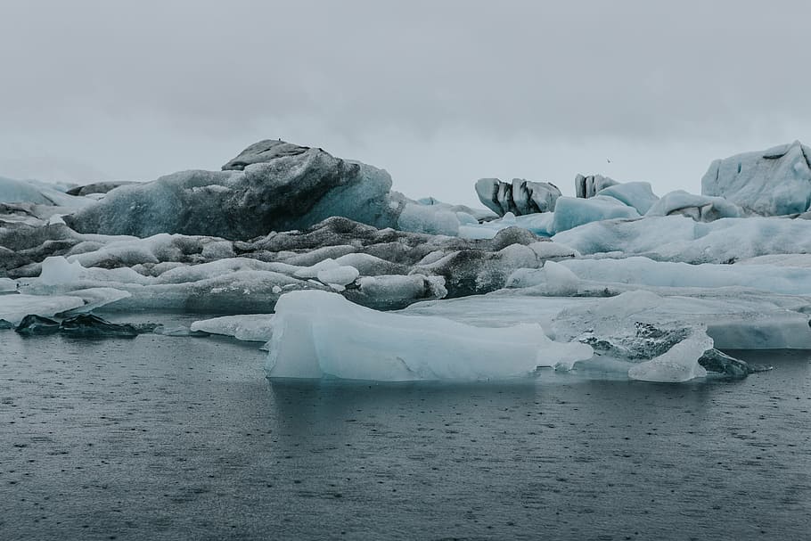 iceburg, corpo, água, pedras, neve, inverno, mar, costa, iceberg, céu