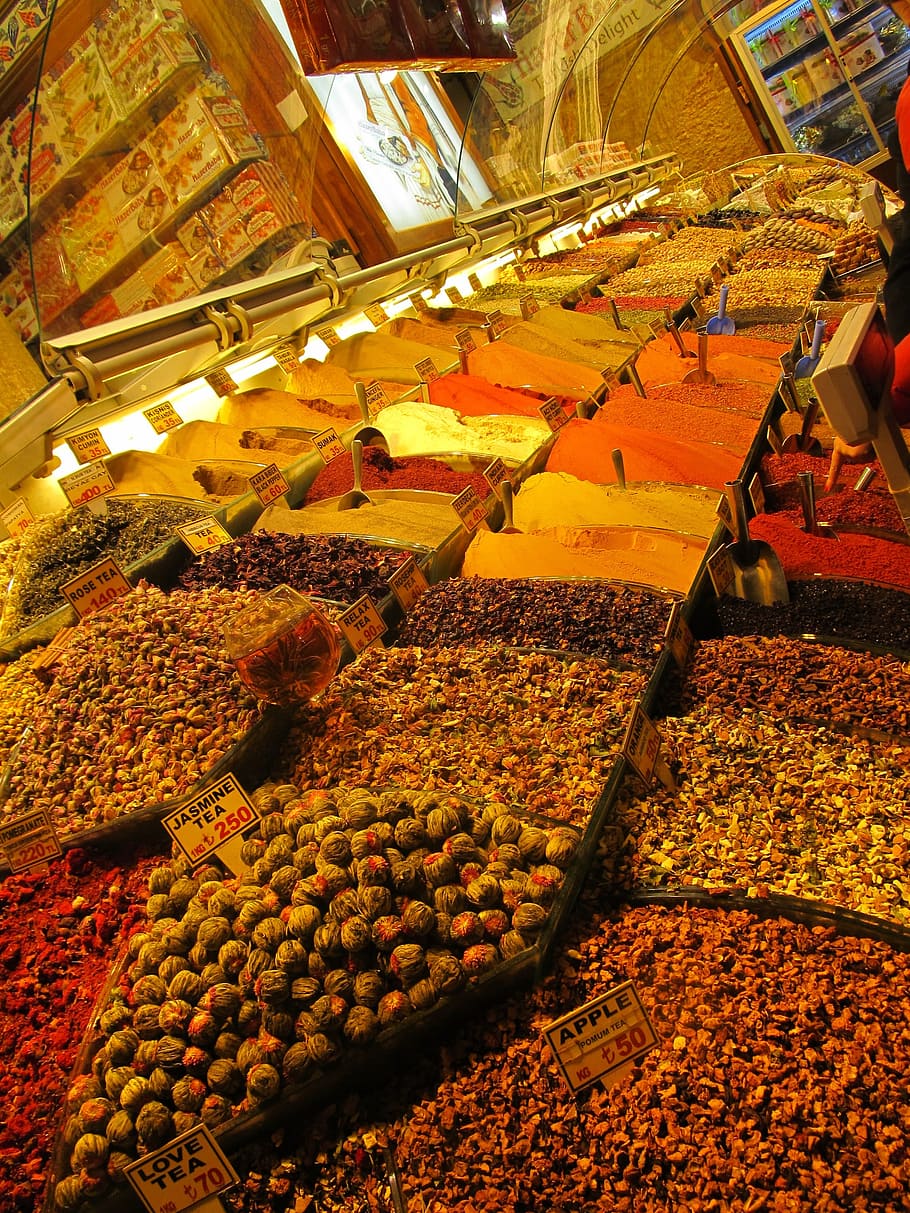 Istanbul, Rempah-rempah, Bazaar, pertanian, makanan dan minuman, kelimpahan, makanan, tidak ada orang, di luar ruangan, untuk dijual