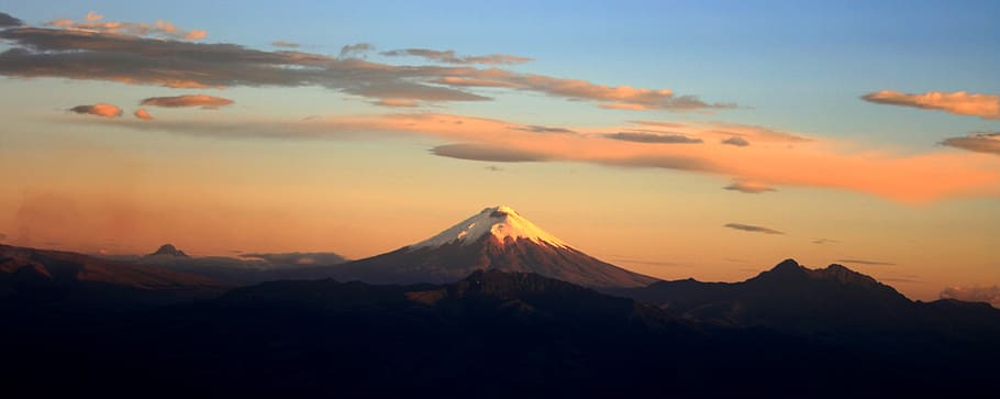 landscape photo, mountain, sunset, cotopaxi, volcano, landscape, sky, scenics - nature, cloud - sky, beauty in nature