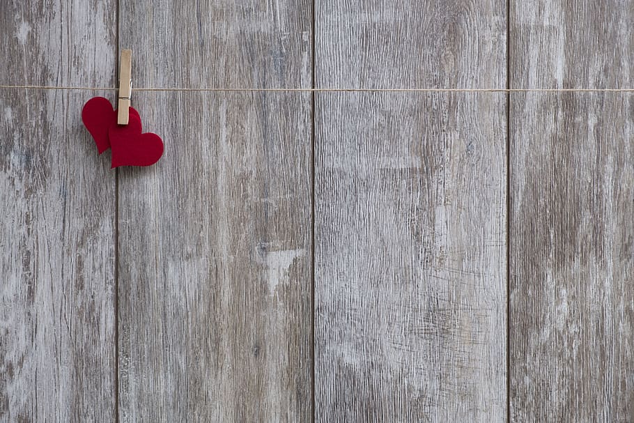 two, red, heart, string, grey, wooden, board, rope, clothes line, clothes peg