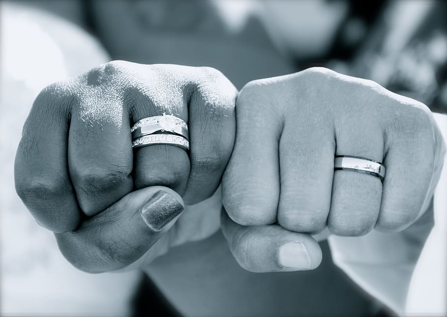 person, wearing, silver-colored band rings, Strong, Married, Wedding, Couples, couple, relationship, love