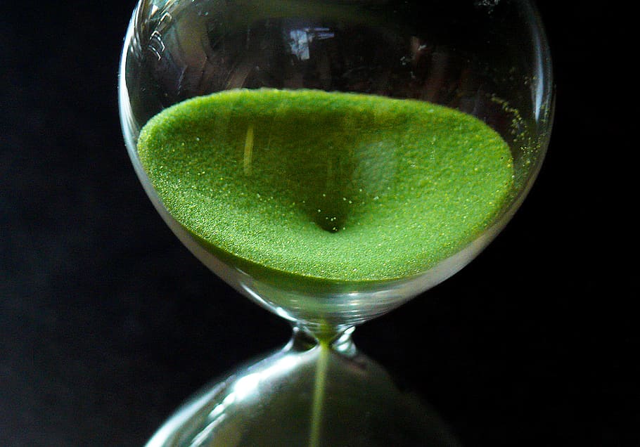 hourglass, green, sands, duration, temporal distance, egg timer, period, interval, phase, sand
