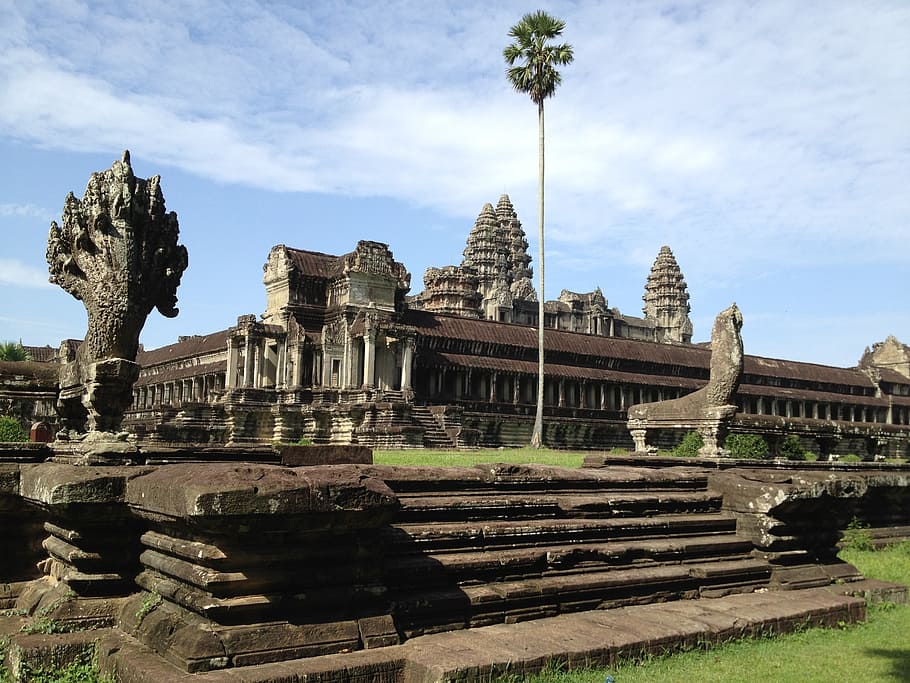 siem reap, angkor wat, temple, cambodia, architecture, built structure, history, the past, building exterior, sky
