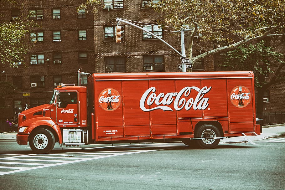 cocacola, caminhão, vintage, vermelho, nyc, nova york, eua, cidade, rua, coca