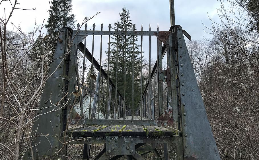 bridge, lost place, steel, old, rust, rusty, rivet, iron, metal, footbridge