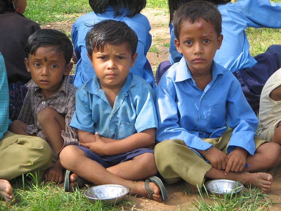 crianças, indiano, refeição, bebês, faminto, criança, meninos, pessoas, ao ar livre, homens