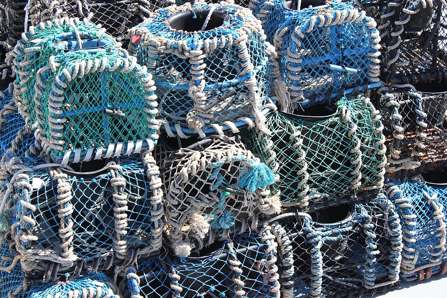 Locker, Fishing, Brittany, Island, blue, fishing industry, fishing net, rope, harbor, full frame
