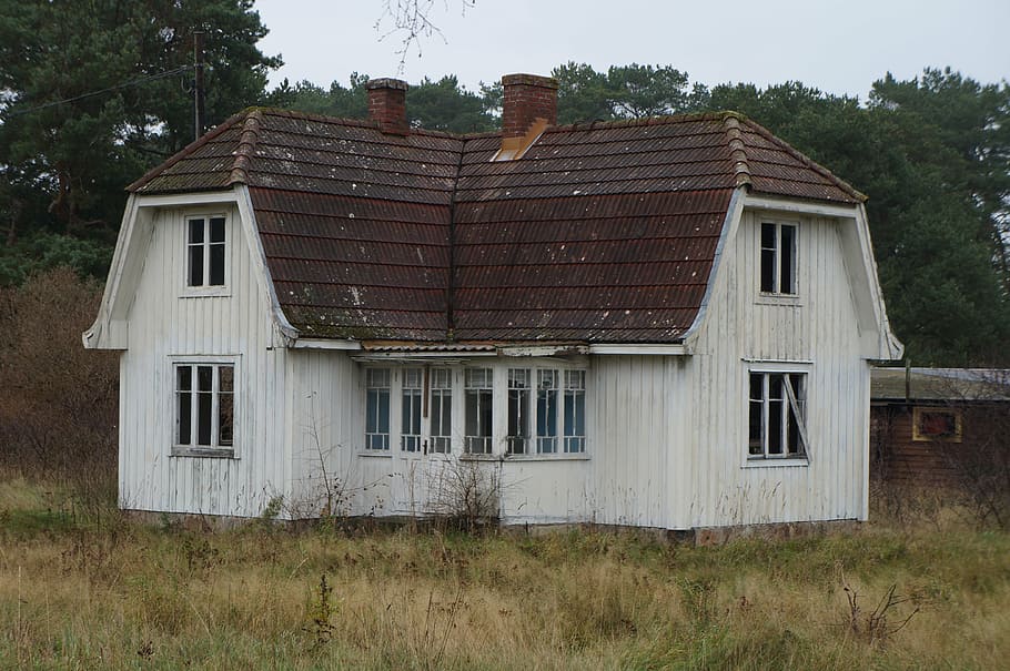 scary house, sweden, landscape, haunted house, house, the white house, building exterior, architecture, built structure, window