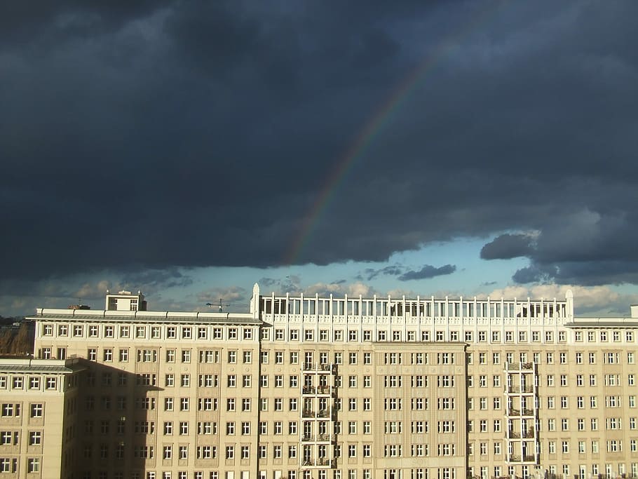 Karl Marx Allee, Berlin, Building, rainbow, architecture, building exterior, storm, built structure, cloud - sky, abstract