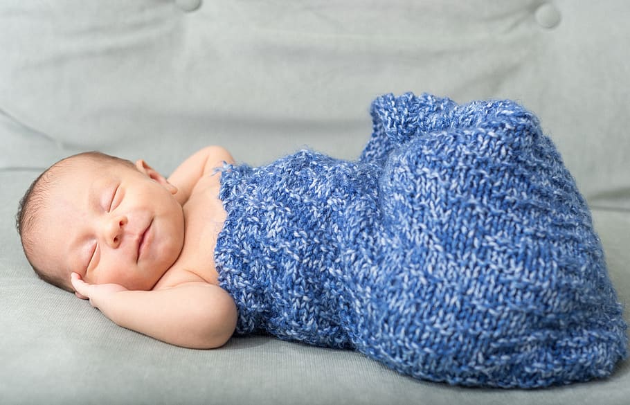 baby, blue, knit, sleep, sack, newborn, swaddle, newborn baby, infant, cute