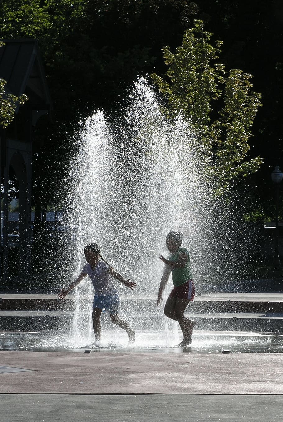 children, water, fountain, kids, girls, joy, lifestyle, play, splashing, motion