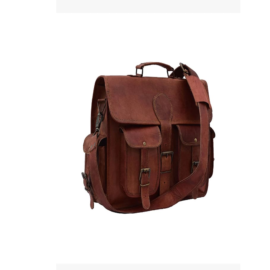 laptop bags, messenger bags, leather bags, white background, studio shot, luggage, indoors, brown, cut out, suitcase