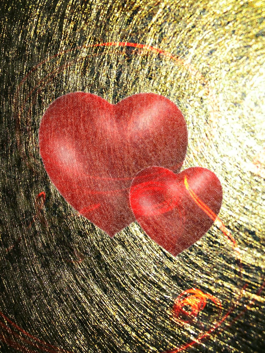 dois, vermelhos, corações, papel de parede digital, Amor, Coração, Cartão, Romance, juntos, dia dos namorados