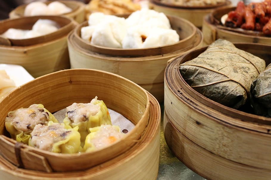 brown, dumpling, steam, wooden, tray, dim sum, dim sim, food, hong kong, chinese