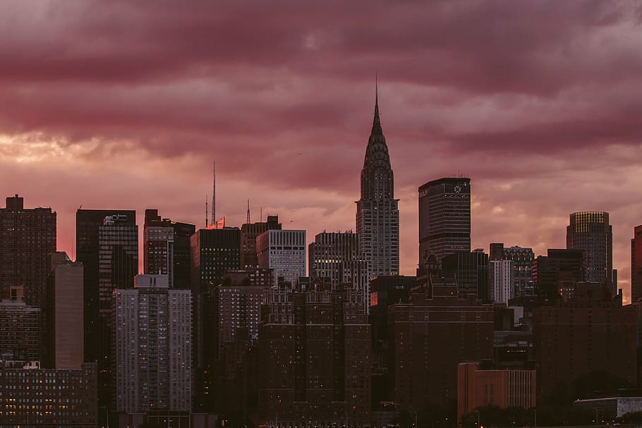 Nueva York, nublado, durante el día, cielo, raspadores, edificios, arquitectura, centro de la ciudad, ciudad, urbano