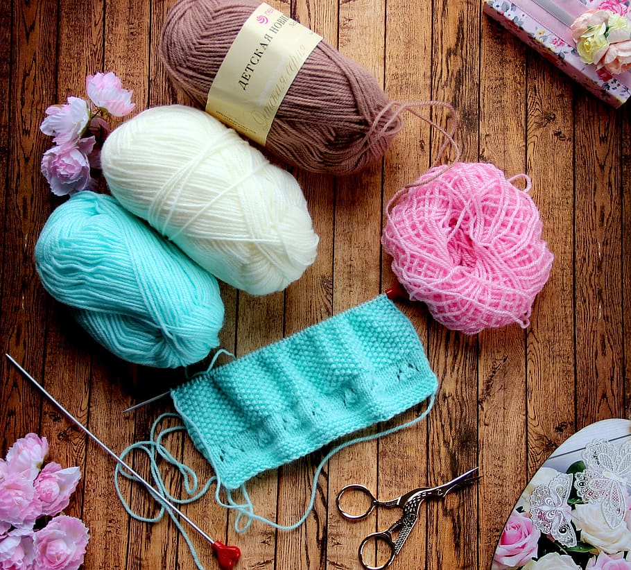 knitting, yarn, needles, wool, hobby, thread, needlework, pink, knitted wear, needle