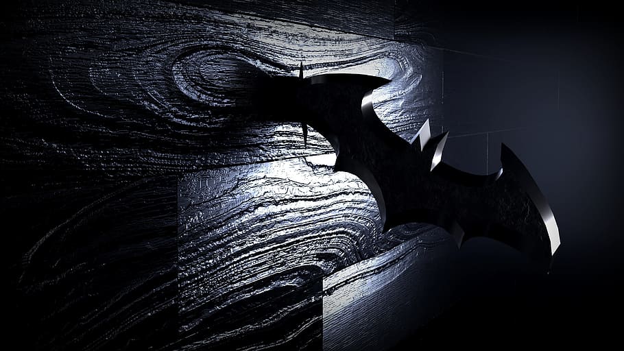 batman logo, shaped, blade, brown, wooden, surface, dark, black, night, wallpaper