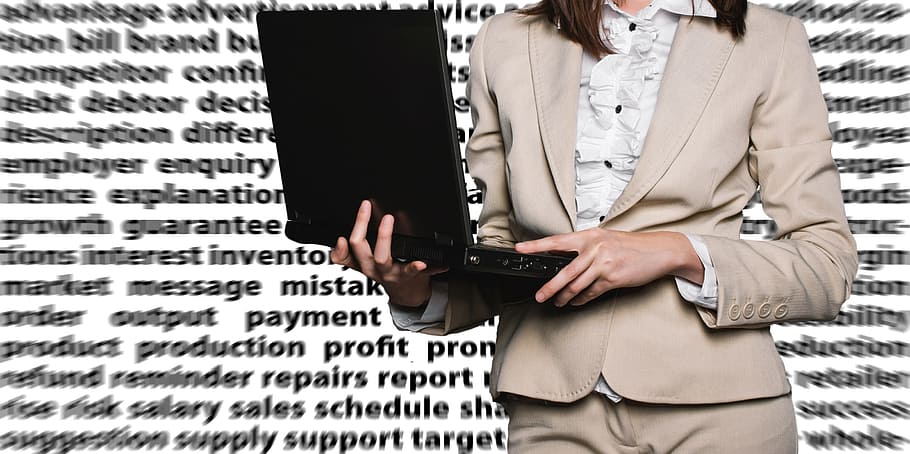woman, holding, laptop photo, businesswoman, female, laptop, notebook, bureaucracy, success, successful